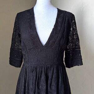 Free People Black Lace Midi Dress - Size 8 (Gently Worn)